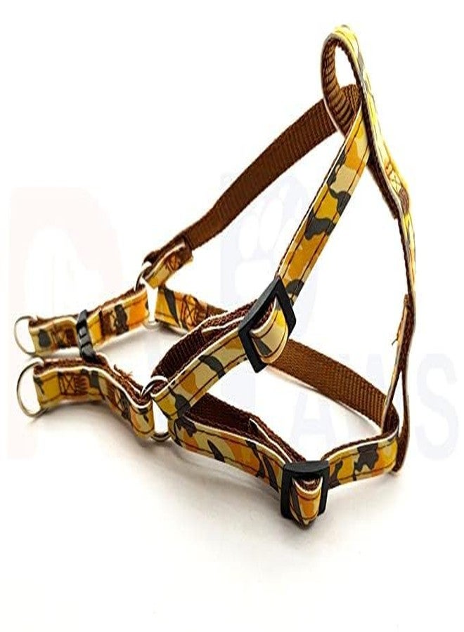 Pups&Pets سترة مبطنة من النايلون 10 مم قابلة للتعديل مع حزام مطبوع بنمط شريطي ومقود طويل، مثالية للمشي في الهواء الطلق/تدريب الكلاب والجراء (ذهبي) - Image 3